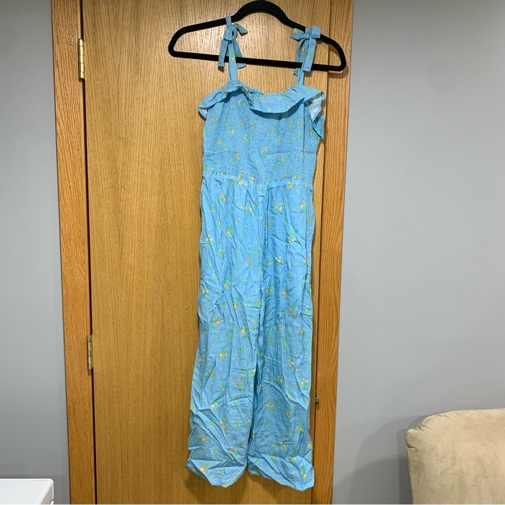 love, Fire Blue and Orange Floral Kids Romper - Size Large